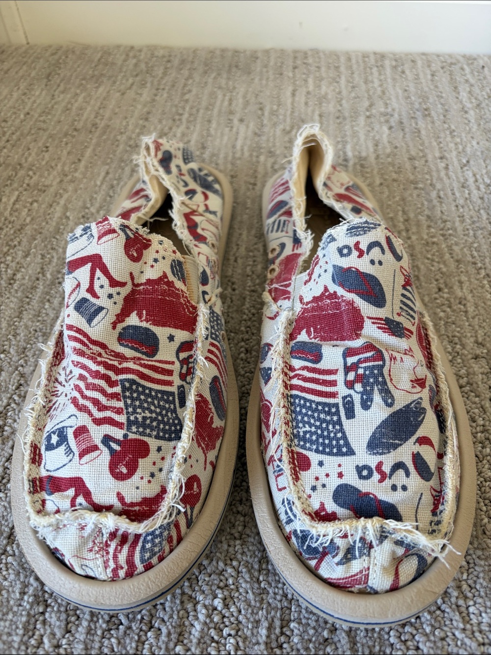 Women’s Sanuk Slip-On Canvas Shoes with Red & Navy Patriotic Print